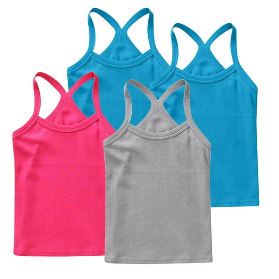 FamilyThread 4 Pack Girls Tank Tops Solid Sleeveless Undershirts Scoop Neck Undershirts Soft Tops For 1-13Y