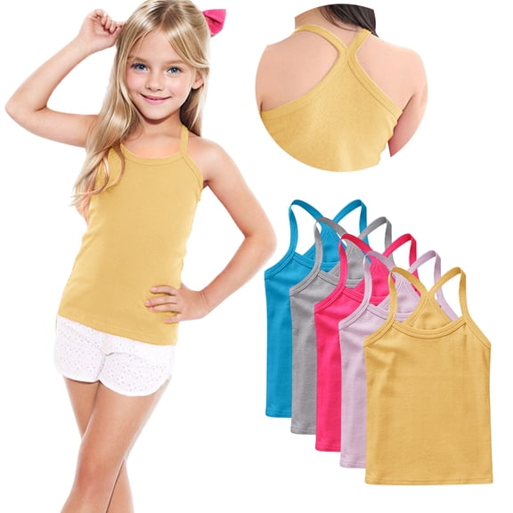 FamilyThread 5 Pack Girls Tank Tops Solid Sleeveless Undershirts Scoop Neck Undershirts Soft Tops For 1-13Y