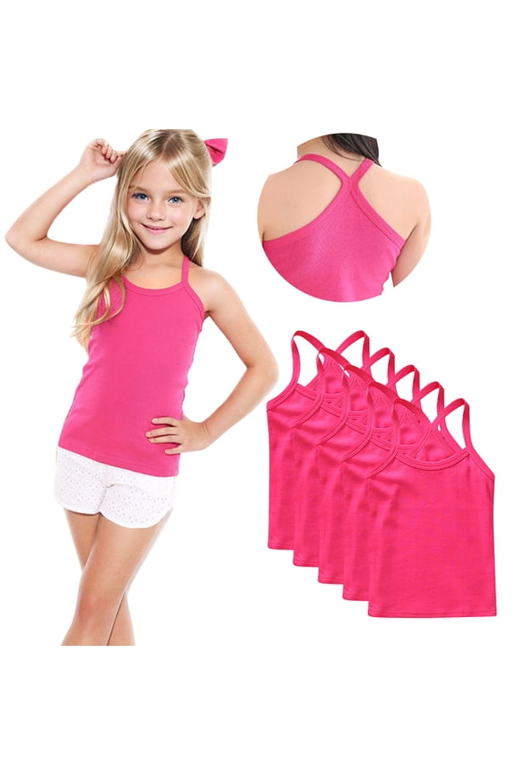 5 Pack Girls Tank Tops Solid Sleeveless Undershirts Scoop Neck Undershirts Soft Tops For 1-13Y