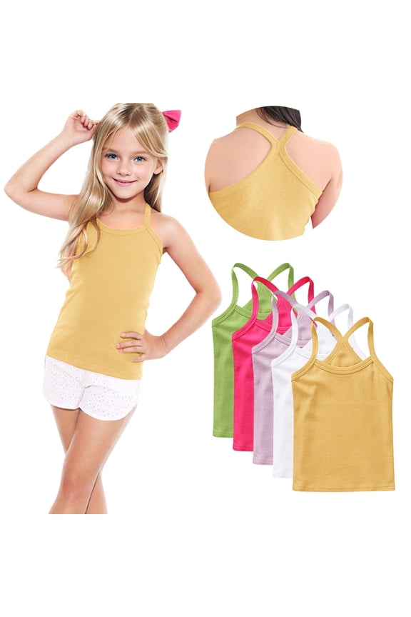 5 Pack Girls Tank Tops Solid Sleeveless Undershirts Scoop Neck Undershirts Soft Tops For 1-13Y
