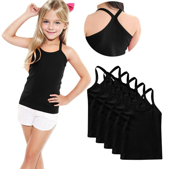 FamilyThread 5 Pack Girls Tank Tops Solid Sleeveless Undershirts Scoop Neck Undershirts Soft Tops For 1-13Y