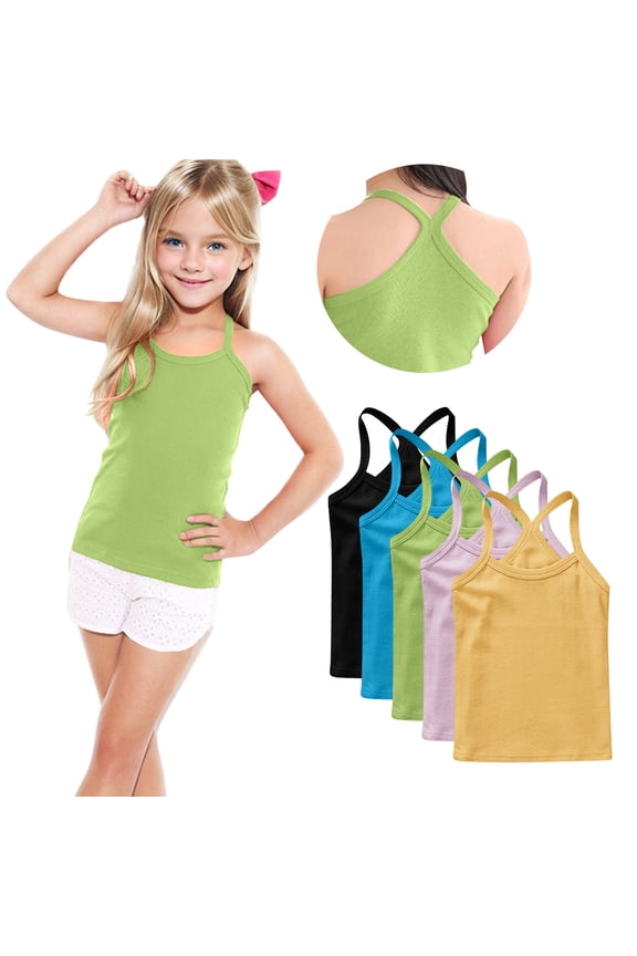 5 Pack Girls Tank Tops Solid Sleeveless Undershirts Scoop Neck Undershirts Soft Tops For 1-13Y