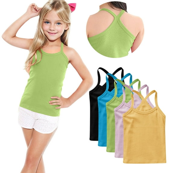 FamilyThread 5 Pack Girls Tank Tops Solid Sleeveless Undershirts Scoop Neck Undershirts Soft Tops For 1-13Y