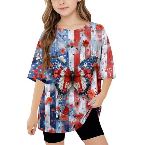 FamilyThread American Flag Shirt for Kids Boys Girls th of July Outfit Independence Day T-Shirt Toddler Patriotic Tee Top