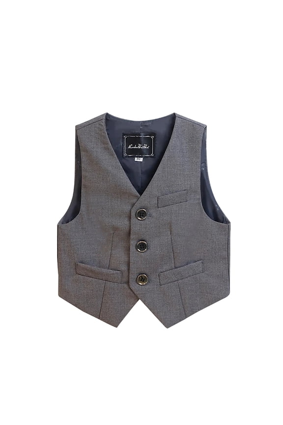 Boy's Formal Suit Vest Solid Color Waistcoat Vest Unique V-Neck Design with Pockets For 2-14Y