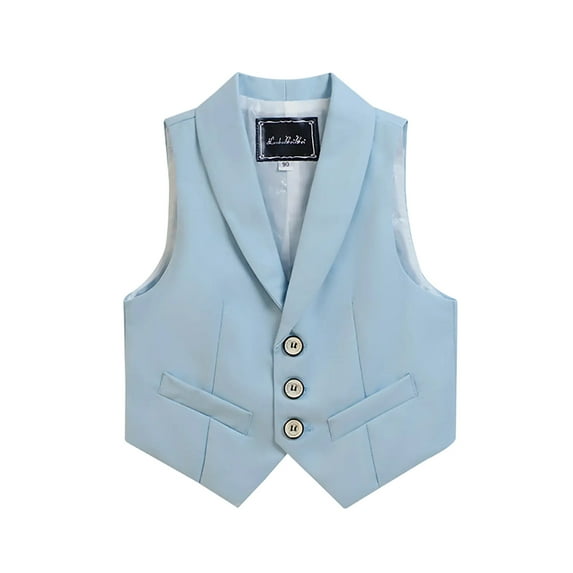 FamilyThread Boy's Formal Suit Vest Solid Color Waistcoat Vest Unique V-Neck Design with Pockets For 2-14Y