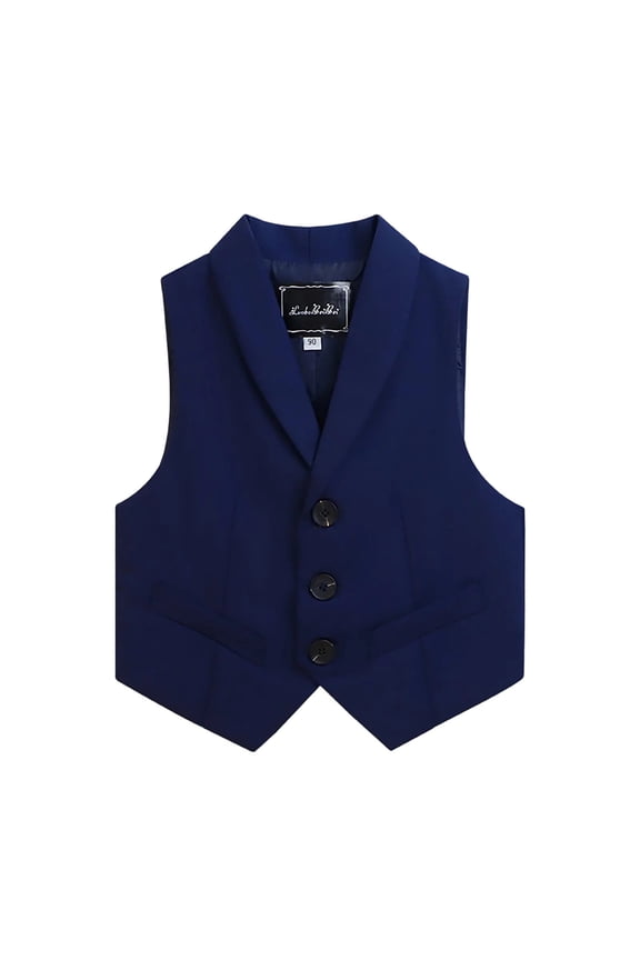 Boy's Formal Suit Vest Solid Color Waistcoat Vest Unique V-Neck Design with Pockets For 2-14Y