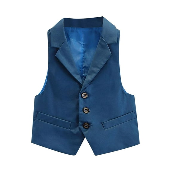 FamilyThread Boy's Formal Suit Vest Suit Vest Solid Color Waistcoat Vest Unique V-Neck Design with Pockets For 2-15Y