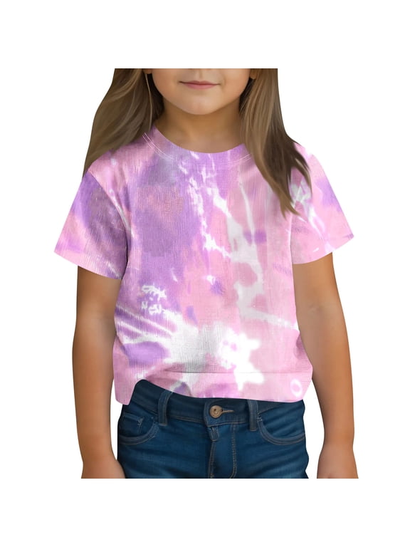 Boys And Girls Tie Dye Short Sleeve Shirt Kids Summer Fashion Crewneck Tops Casual Tees For 3-14 Years