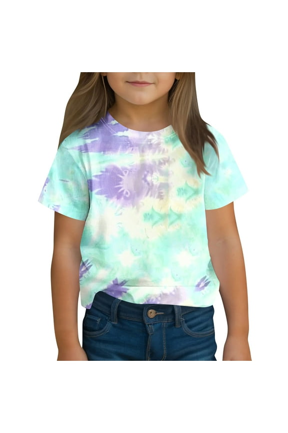 Boys And Girls Tie Dye Short Sleeve Shirt Kids Summer Fashion Crewneck Tops Casual Tees For 3-14 Years