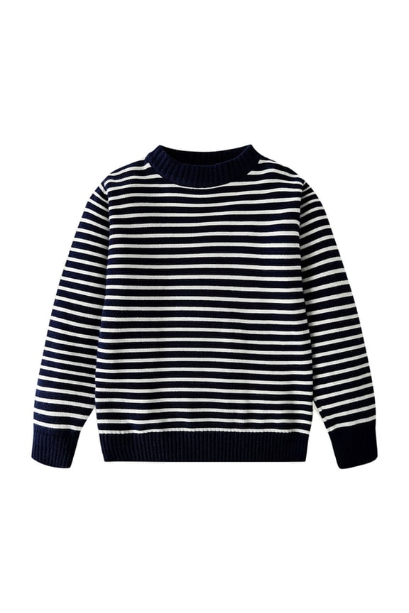 Boys Girls Long Sleeve Knit Sweaters Striped Crewneck Pullover Fashion Sweater Kids Blouse Tops For 4-14Y