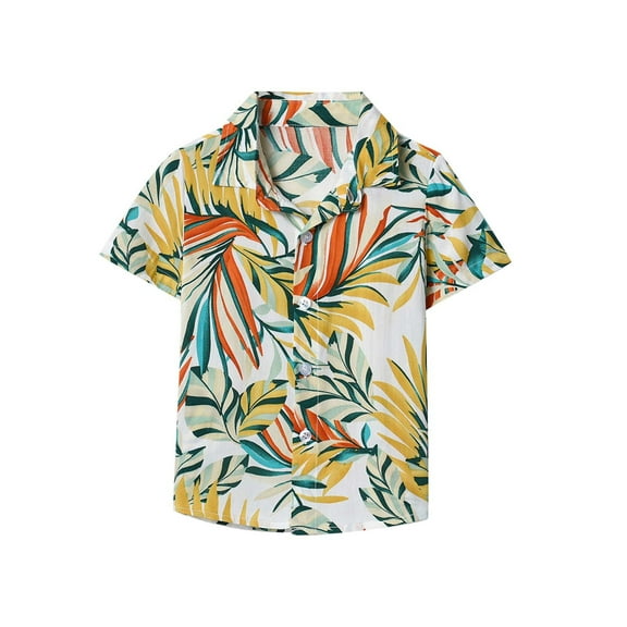 FamilyThread Boys Hawaiian Shirt for Boy&Men Short Sleeve Cuban Collar Tropical Holiday Summer Beach Shirts For 1-14Y
