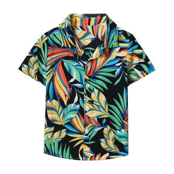 FamilyThread Boys Hawaiian Shirt for Boy&Men Short Sleeve Cuban Collar Tropical Holiday Summer Beach Shirts For 1-14Y