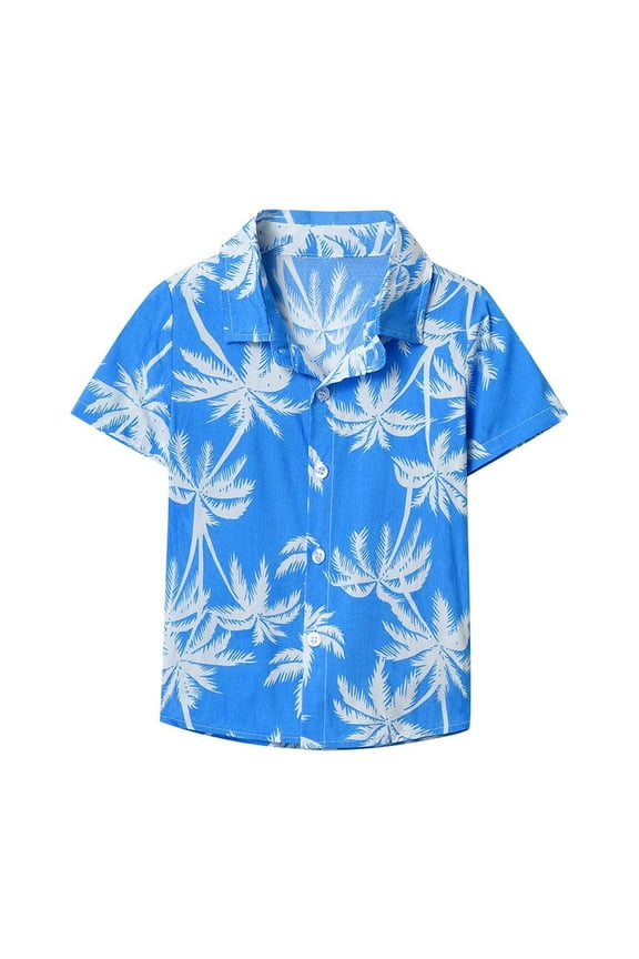 Boys Hawaiian Shirt for Boy&Men Short Sleeve Cuban Collar Tropical Holiday Summer Beach Shirts For 1-14Y