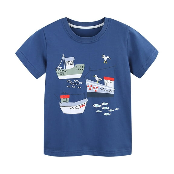 FamilyThread Boys Short Sleeve T Shirts Kids Summer Crewneck Tops Cute Pattern Loose Fit Tees For 2-8Y