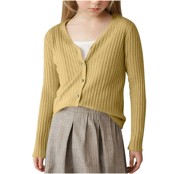 FamilyThread Children's Button-up Cardigan with V-Neck Cotton Knit Solid Sweater Casual Outerwear For 6-15Y