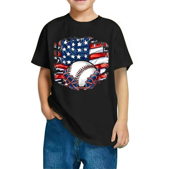 FamilyThread Kids American USA Flag Patriotic T Shirts 4th of July Summer T-Shirt for Boys Girls Short Sleeve American Flag Holiday Patriotic Tops