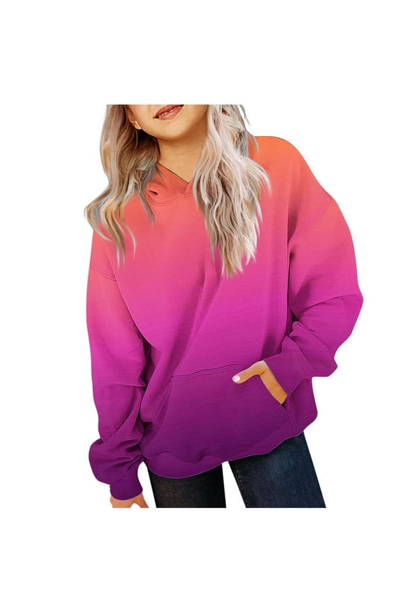 Children's Hooded Sweatshirt Pullover Hoodies Long Sleeve Gradient Color Sweatshirt Boys Girls Hooded Kangaroo Pocket Pullover Hoodies For 2-14Y