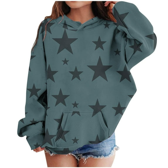 FamilyThread Children's Hooded Sweatshirt Pullover Hoodies Long Sleeve Gradient Star Style Boys Girls Hooded Kangaroo Pocket Pullover Hoodies For 3-14Y