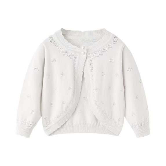 FamilyThread Children's Long Sleeve Knitted Crewneck Cardigan Kids Button Closure Shrug Sweaters Solid Color Jacket Cover Up Tops Fall Winter Sweaters For 3-8Y