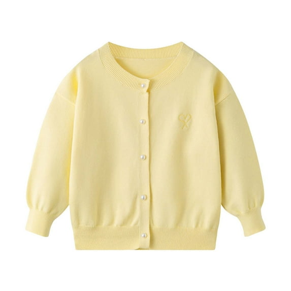 FamilyThread Children's Long Sleeve Knitted Crewneck Cardigan Kids Button Down Sweaters Solid Color Jacket Cover Up Tops Fall Winter Sweaters For 3-8Y