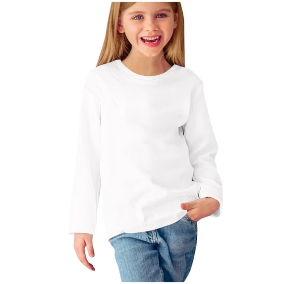 FamilyThread Children's Long Sleeve Shirts Cute Solid Color Top Tee Casual Crewneck Color Tops For 3-14Y