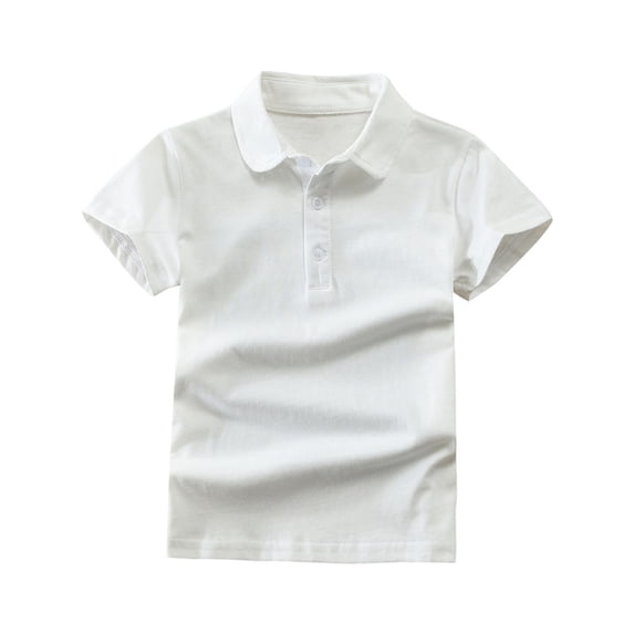 FamilyThread Children's Solid Color Short Sleeve Lapel Shirt Kids Collared School Uniform Shirts For 2-13Y