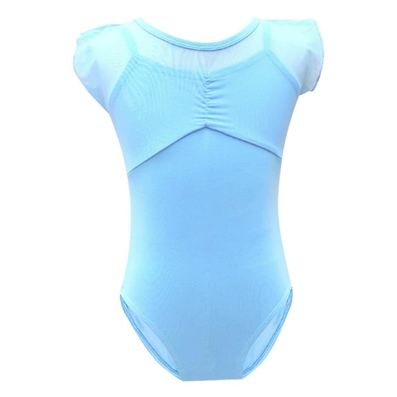 FamilyThread Children's Solid Color Short Sleeved Gymnastics Leotards for Girls with Shorts Tumbling Suit Mesh Practice Suit Girls' Jumpsuit For 2-15Y