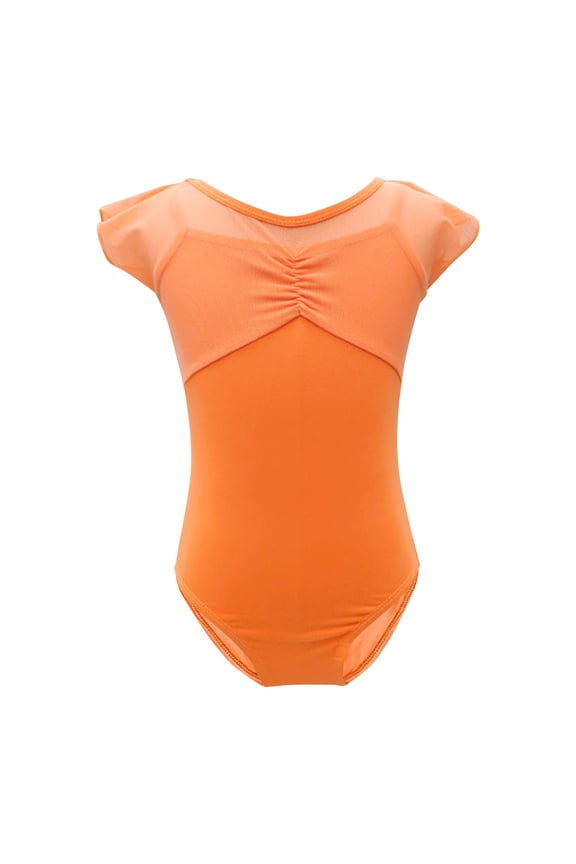 Children's Solid Color Short Sleeved Gymnastics Leotards for Girls with Shorts Tumbling Suit Mesh Practice Suit Girls' Jumpsuit For 2-15Y