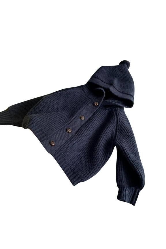Children's Solid Color Versatile Casual Sweater Cardigan Jack Hooded jacket Knit Sweater For1-6Y