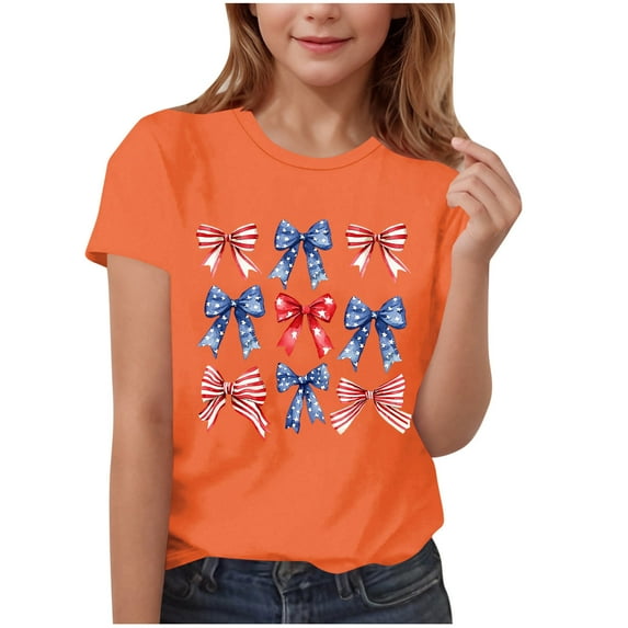FamilyThread Children's Summer Independence Day Printed Pattern Short Sleeve Round Neck Top T-shirt For Kids