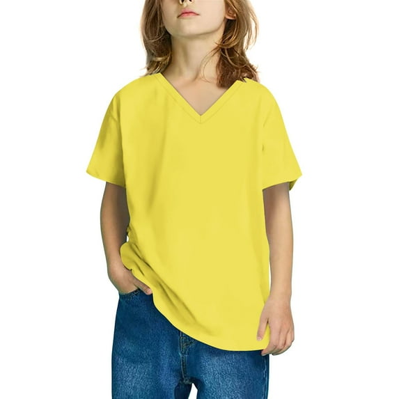 FamilyThread Children's Summer Solid Color Sports Short Cotton T Shirts V-Neck Tshirts Summer Tops 3-13 Years
