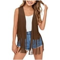 thumbnail image 1 of FamilyThread Girl's Fashion Vest Sleeveless Fringe Suede Vests Hippie Cardigan Jacket Cardigan Trendy Fall Outerwear For 3-12Y, 1 of 5
