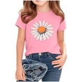 thumbnail image 1 of FamilyThread Girl's Flower Graphic Round Neck Short Sleeve Casual Trendy Cute Summer And Spring Tops For 2-14 Years, 1 of 4