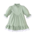 thumbnail image 1 of FamilyThread Girl's Solid Color Long Sleeve With Ruffle Summer Comfortable Crewneck Pleated Loose Casual Linen Dress For 1-6Y, 1 of 3