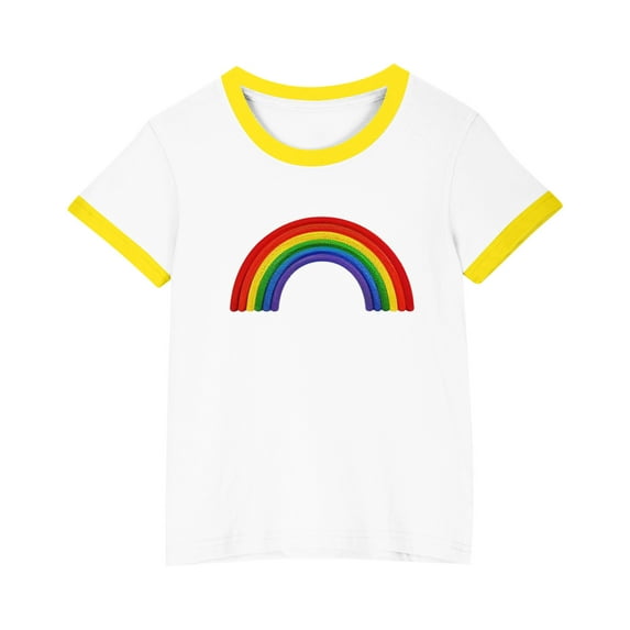 FamilyThread Girls Boys Short Sleeve Raglan T Shirts Kids Rainbow Striped Summer Tops Crewneck Basic Rainbow Graphic Tees 3-13 Years