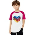 thumbnail image 1 of FamilyThread Girls Boys Short Sleeve Raglan T Shirts Kids Rainbow Striped Summer Tops Crewneck Basic Rainbow Graphic Tees 3-13 Years, 1 of 8