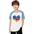 thumbnail image 1 of FamilyThread Girls Boys Short Sleeve Raglan T Shirts Kids Rainbow Striped Summer Tops Crewneck Basic Rainbow Graphic Tees 3-13 Years, 1 of 8