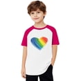 thumbnail image 1 of FamilyThread Girls Boys Short Sleeve Raglan T Shirts Kids Rainbow Striped Summer Tops Crewneck Basic Rainbow Graphic Tees 3-13 Years, 1 of 8