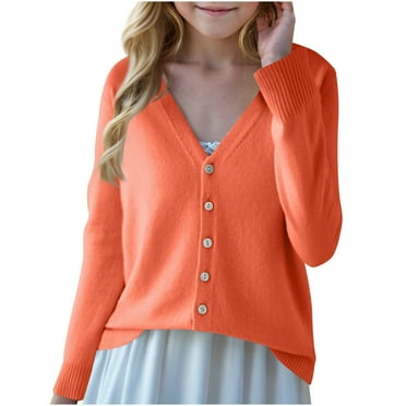 FamilyThread Girls Button-up Cardigan with V-Neck Cotton Knit Sweater Casual Outerwear For 6-15Y