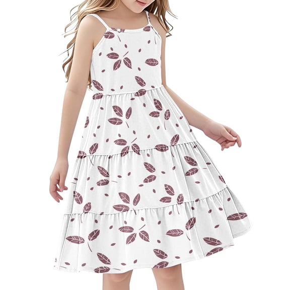 FamilyThread Girls Casual Fresh Style Sleeveless Boho Dresses Spaghetti Strap Summer Swing Twirly Sundress A-Line Dress For 4-14Y
