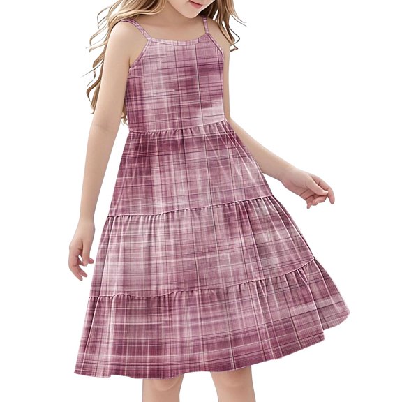 FamilyThread Girls Casual Fresh Style Sleeveless Dresses Spaghetti Strap Summer Swing Twirly Sundress A-Line Dress For 4-14Y