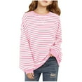 thumbnail image 1 of FamilyThread Girls Casual Long Sleeve T Shirts Basic Slim Crewneck Striped Color Block Tunic Blouses Tops For 6-14Y, 1 of 8