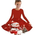 thumbnail image 1 of FamilyThread Girls Christmas Dress Long Sleeve Dress for Girls Swing Twirly Skater Dresses Snowman Print Casual A Line Dresses For 4-12Y, 1 of 5