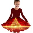 thumbnail image 1 of FamilyThread Girls Christmas Dress Long Sleeve Dress for Girls Swing Twirly Skater Dresses Tree Print Casual A Line Dresses For 4-12Y, 1 of 5