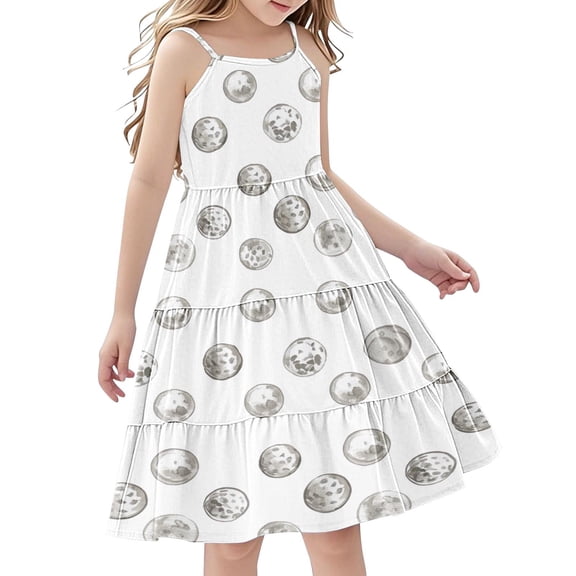 FamilyThread Girls Cute Print Sleeveless Dresses Spaghetti Strap Summer Swing Twirly Sundress Casual A-Line Dress For 4-14Y