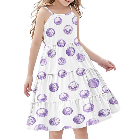 FamilyThread Girls Cute Print Sleeveless Dresses Spaghetti Strap Summer Swing Twirly Sundress Casual A-Line Dress For 4-14Y
