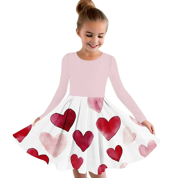 FamilyThread Girls Dress Fashion Long Sleeve Heart Print Toddler Little Big Girl Unicorn Mermaid Casual A Line Dresses For 4-14Y