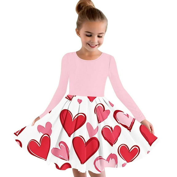FamilyThread Girls Dress Fashion Long Sleeve Heart Print Toddler Little Big Girl Unicorn Mermaid Casual A Line Dresses For 4-14Y