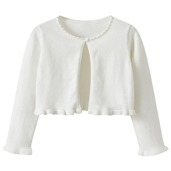 FamilyThread Girls' Knit Long Sleeve Button Closure Bead Long Sleeved Button Cardigan Coat Shrug For 1-14Y